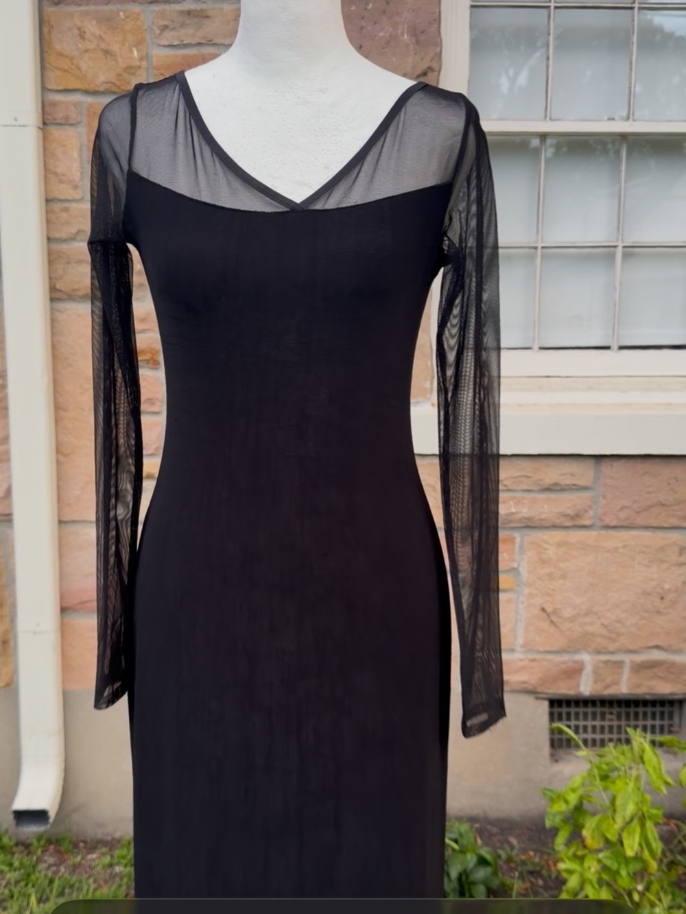 Rare True 90s Vintage Express Mesh Illusion Long Sleeve Maxi Dress black 5/6